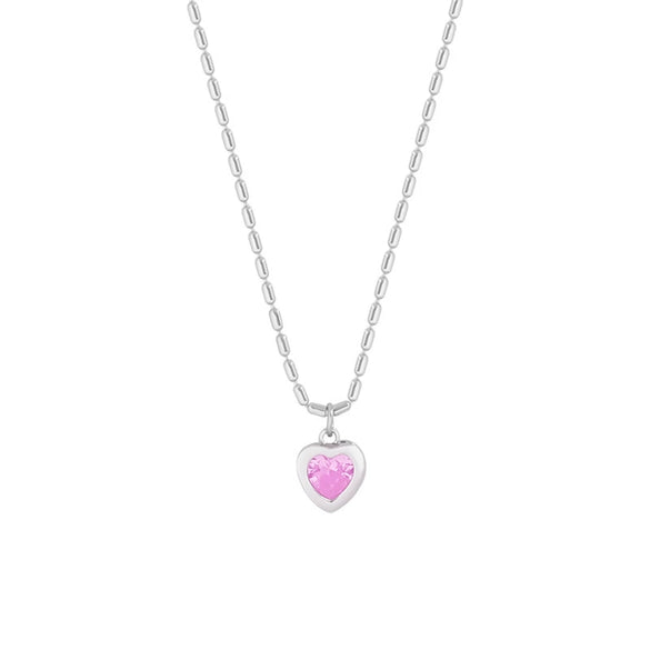 Women's Titanium Steel Heart Pendant Necklace With Mixed Gem Inlay And Zircon Inlaid Design Simple Style