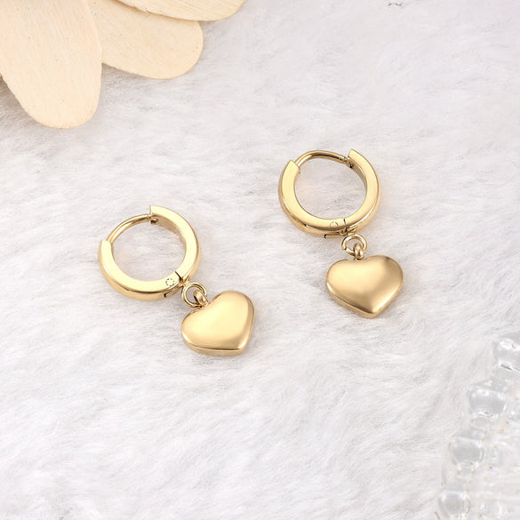 Women's Titanium Steel Heart Shape Dangle Earrings With Electroplated Finish In Simple Fashion Style