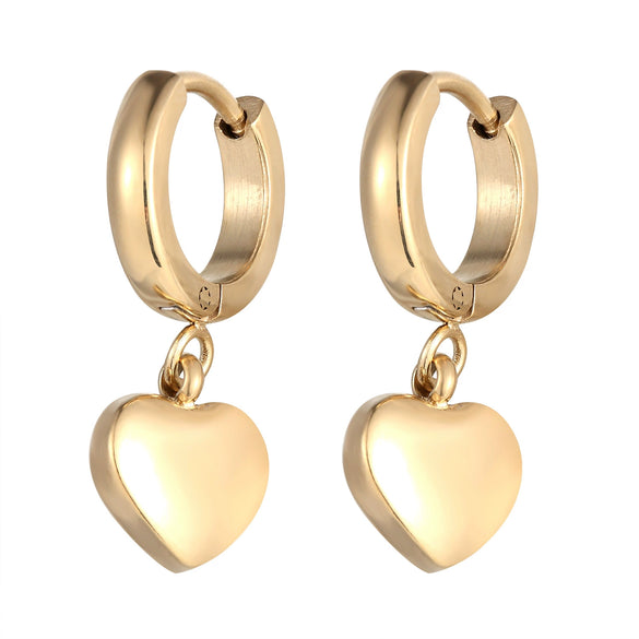 Women's Titanium Steel Heart Shape Dangle Earrings With Electroplated Finish In Simple Fashion Style