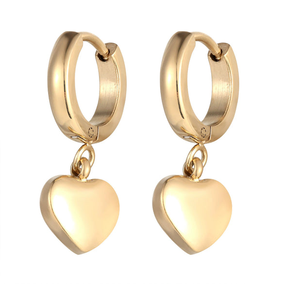 Women's Titanium Steel Heart Shape Dangle Earrings With Electroplated Finish In Simple Fashion Style
