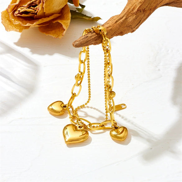 Women's Titanium Steel Heart Shape Double Layer Love Bracelet With Electroplating Cartoon Style Jewelry