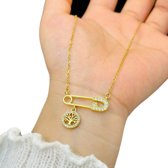 Women's Titanium Steel Heart Shape Light Luxury Geometric O Chain Clavicle Chain Jewelry With Diamond Tree Pin