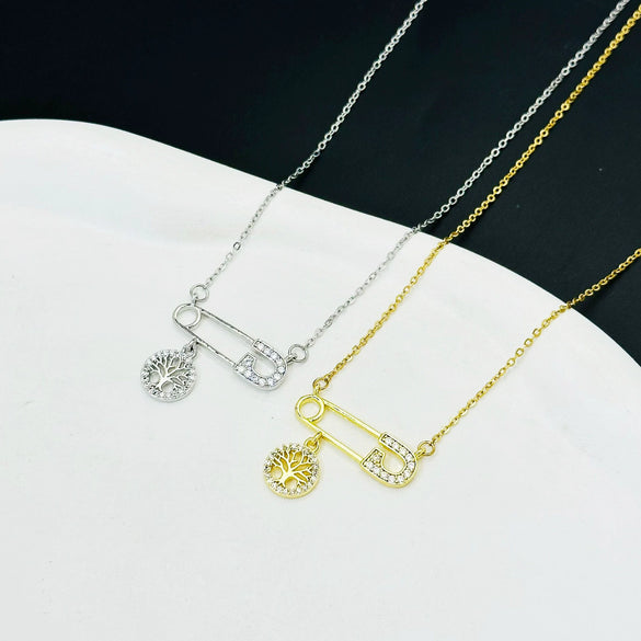 Women's Titanium Steel Heart Shape Light Luxury Geometric O Chain Clavicle Chain Jewelry With Diamond Tree Pin