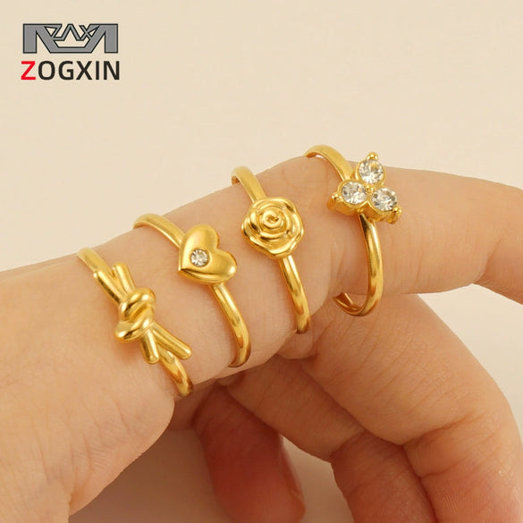 Women's 316L Stainless Steel Heart Shaped Micro Inlaid Zircon Adjustable Ring