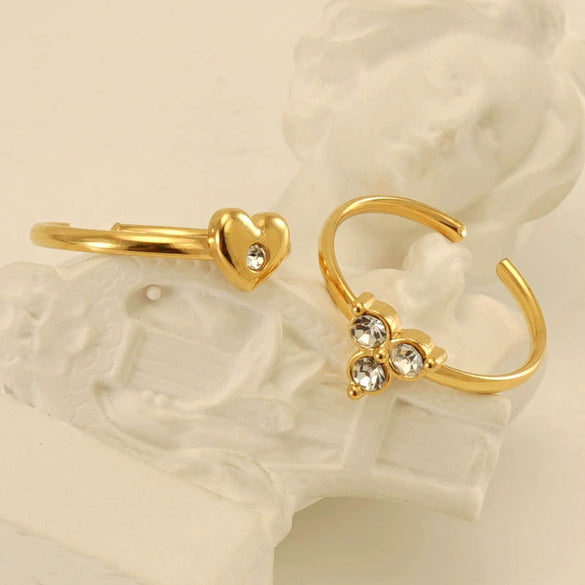 Women's 316L Stainless Steel Heart Shaped Micro Inlaid Zircon Adjustable Ring