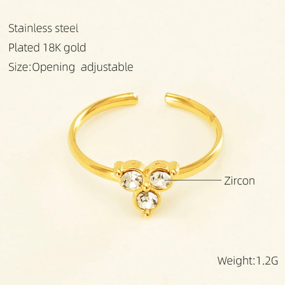 Women's 316L Stainless Steel Heart Shaped Micro Inlaid Zircon Adjustable Ring
