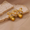 Women's Titanium Steel Heartshaped Bow Pendant Earrings Jewelry Electroplating Style