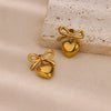 Women's Titanium Steel Heartshaped Bow Pendant Earrings Jewelry Electroplating Style