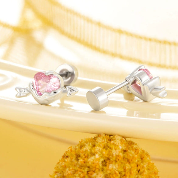 Women's Titanium Steel Heartshaped Electroplated Piercer Earrings