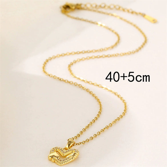 Women's Titanium Steel Heartshaped Geometric Mixed Gem Inlay Electroplated Necklace