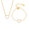 Women's 316L Stainless Steel Heartshaped Zircon Doublelayer Clavicle Necklace Bracelet Suit Pvd Electroplated True Gold Color Preservation Light Luxury Style