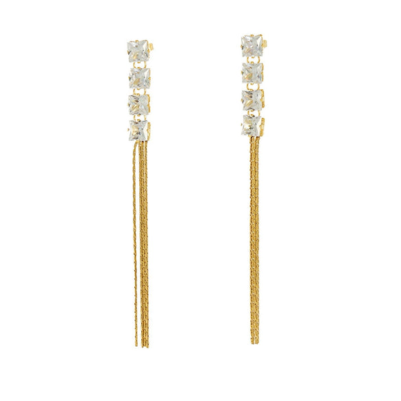 Women's 316L Stainless Steel High Grade Zircon Inlaid Earrings With Rhombus And Geometric Patterns