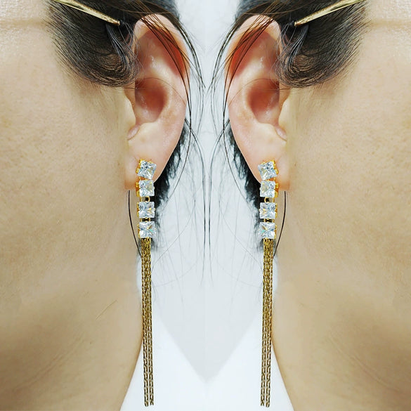 Women's 316L Stainless Steel High Grade Zircon Inlaid Earrings With Rhombus And Geometric Patterns