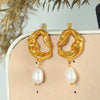 Women's 316L Stainless Steel Hollow Lava Irregular Freshwater Pearl Pendant Earrings French Retro Light Luxury Electroplated