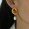 Women's 316L Stainless Steel Hollow Lava Irregular Freshwater Pearl Pendant Earrings French Retro Light Luxury Electroplated