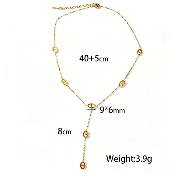 Women's Titanium Steel Hollow Oval Tassel Necklace And Bracelet Set Geometric O Chain Electroplated Simple Jewelry