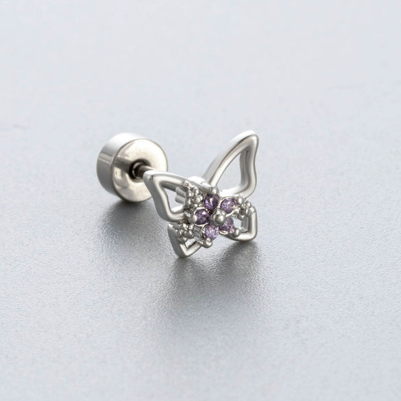 Women's Titanium Steel Inlaid Zircon Bow Pattern Ear Nails