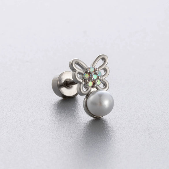 Women's Titanium Steel Inlaid Zircon Bow Pattern Ear Nails