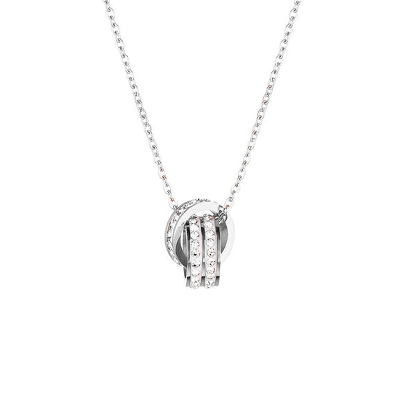 Women's Titanium Steel Interlocking Double Ring Pendant Necklace With O Chain Electroplated Minimalist Geometric Clavicle Chain Fashion Jewelry