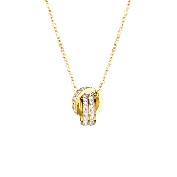 Women's Titanium Steel Interlocking Double Ring Pendant Necklace With O Chain Electroplated Minimalist Geometric Clavicle Chain Fashion Jewelry