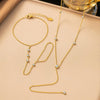 Women's Titanium Steel Interlocking Jewelry Set With White Stone Necklace And Bracelet Electroplated Non Fading Geometric Temperament Style