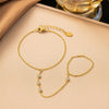 Women's Titanium Steel Interlocking Jewelry Set With White Stone Necklace And Bracelet Electroplated Non Fading Geometric Temperament Style