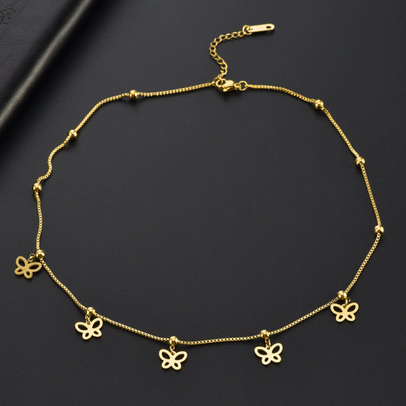 Women's Titanium Steel Jewelry Box Chain Hollow Multibutterfly Anklet Necklace Bracelet With Geometric Pattern