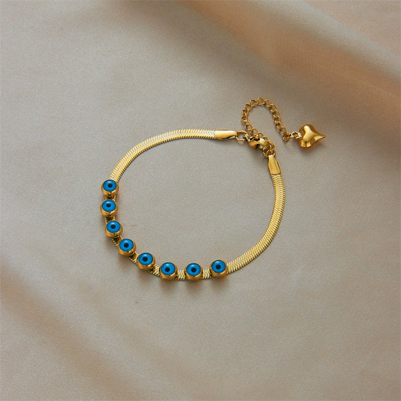 Women's Titanium Steel Jewelry Bracelet With Dripping Blue Eyes Shape And Electroplating Process