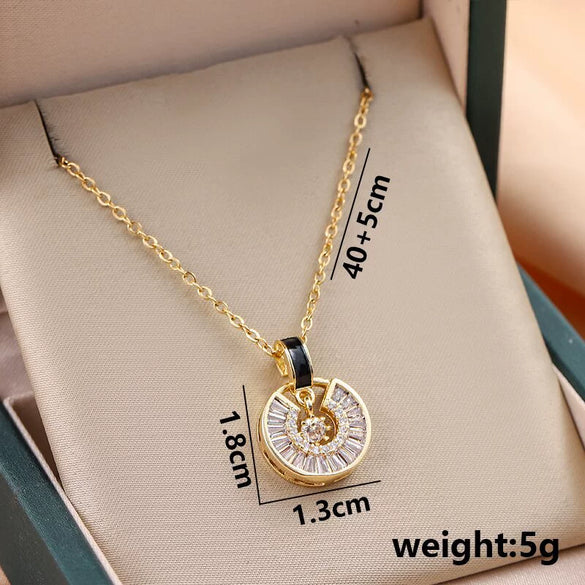 Women's Titanium Steel Jewelry Geometric Microinlaid Zirconium Ring Design Electroplated Clavicle Chain