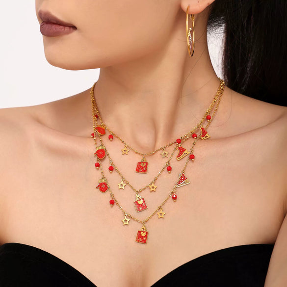 Women’s Titanium Steel Jewelry Set With Enamel Glaze Earrings Necklace And Bracelet Simple Electroplated Design