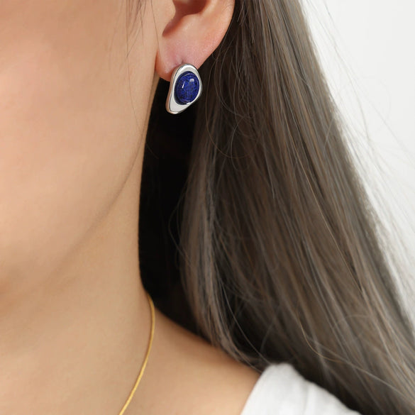 Women's Titanium Steel Jewelry Set With French Arc Triangle Earrings And Pendant Necklace Inlaid With Natural Stone And Electroplating Design