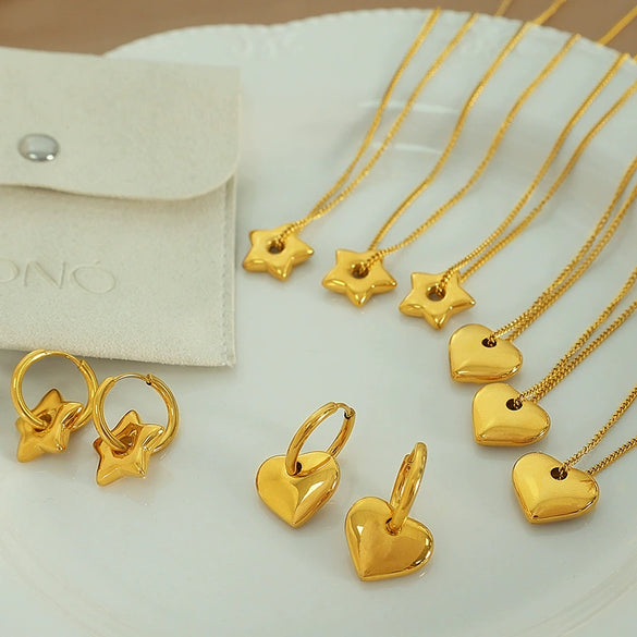Women's 316L Stainless Steel Jewelry Set With Fresh Style Featuring Star Heart Pattern And Electroplating Treatment