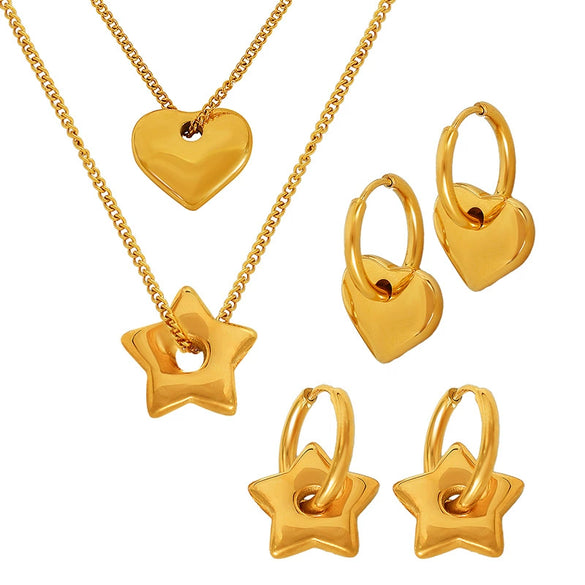 Women's 316L Stainless Steel Jewelry Set With Fresh Style Featuring Star Heart Pattern And Electroplating Treatment