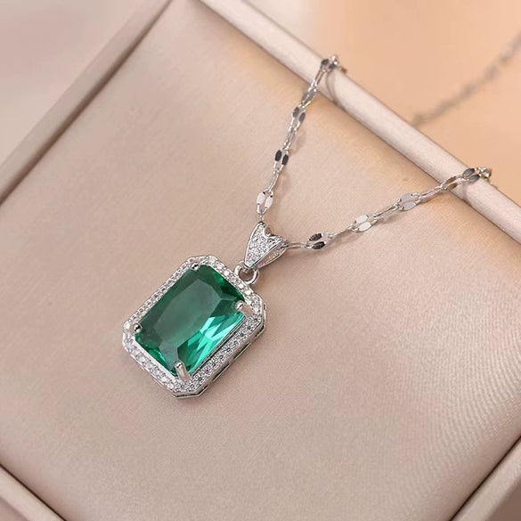 Women's Titanium Steel Jewelry Set With Geometric Pattern And Mixed Gem Inlaid Simple Light Luxury Style Electroplated