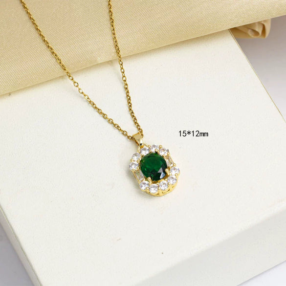 Women's Titanium Steel Jewelry With Geometric Mixed Gemstone Pendant And O Word Chain Light Luxury Style Electroplated