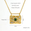 Women's Titanium Steel 18K Gold Inlaid Zircon Green Malachite Lava Square Devil's Eye Jewelry Electroplated