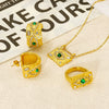 Women's Titanium Steel 18K Gold Inlaid Zircon Green Malachite Lava Square Devil's Eye Jewelry Electroplated