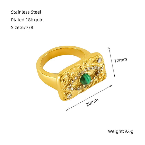 Women's Titanium Steel 18K Gold Inlaid Zircon Green Malachite Lava Square Devil's Eye Jewelry Electroplated