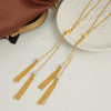 Women's 316L Stainless Steel 18K Gold Plated Diamond Tassel Woolen Chain Necklace With Geometric Design