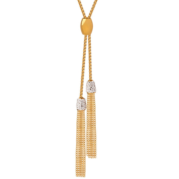 Women's 316L Stainless Steel 18K Gold Plated Diamond Tassel Woolen Chain Necklace With Geometric Design