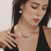 Women's Titanium Steel Lapis Lazuli Geometric Crescentshaped Electroplated Doublelayer Stacked Necklace And Imitation Pearl Earrings Combination