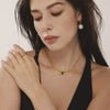 Women's Titanium Steel Lapis Lazuli Geometric Crescentshaped Electroplated Doublelayer Stacked Necklace And Imitation Pearl Earrings Combination