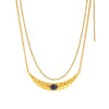 Women's Titanium Steel Lapis Lazuli Geometric Crescentshaped Electroplated Doublelayer Stacked Necklace And Imitation Pearl Earrings Combination