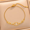 Women's Titanium Steel Letter Bracelet With Rhinestone Accents And 18K Gold Plated Brass Hardware