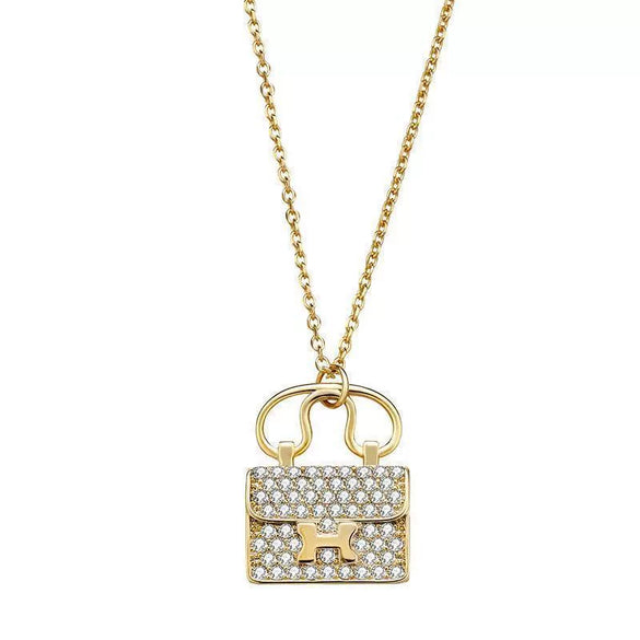 Women's Titanium Steel Letter Pattern Diamond Pendant O Chain Necklace
