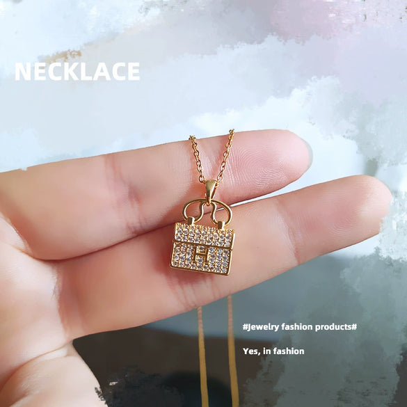 Women's Titanium Steel Letter Pattern Diamond Pendant O Chain Necklace