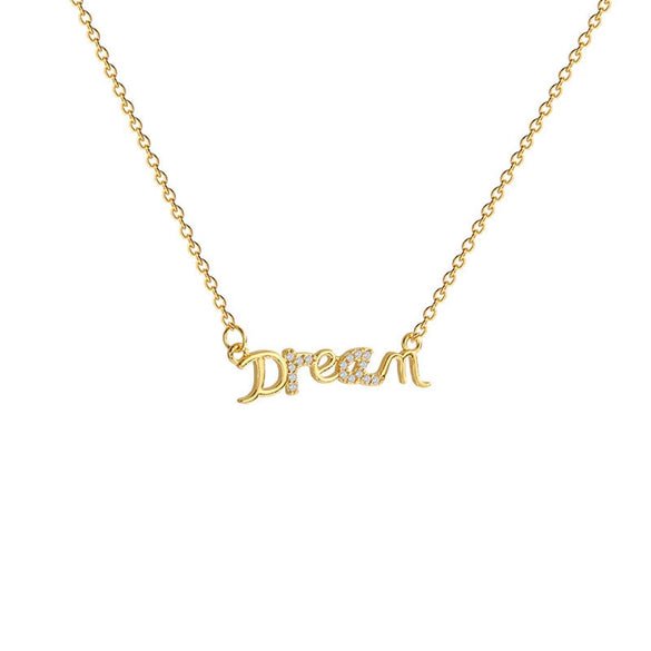 Women's Titanium Steel Letter Pendant Necklace With Mixed Gem Inlay And Zircon Design