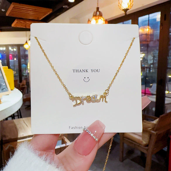 Women's Titanium Steel Letter Pendant Necklace With Mixed Gem Inlay And Zircon Design