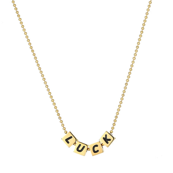 Women's Titanium Steel Letter Pendant Necklace With Square Alphabet Charm Electroplated Ball Chain Clavicle Jewelry