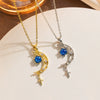 Women's Titanium Steel Light Luxury Blue Star Moon Niche Zircon Necklace With Electroplating Ochain